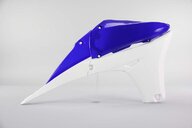 Right Side Polisport Blue / White Radiator Shroud Set replacement plastics for 10-13 Yamaha YZ450F dirt bikes.