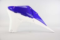 Left Side Polisport Blue / White Radiator Shroud Set replacement plastics for 10-13 Yamaha YZ450F dirt bikes.