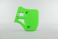 Right Side UFO Green Radiator Shroud Set replacement plastics for 88-04 Kawasaki KX dirt bikes.