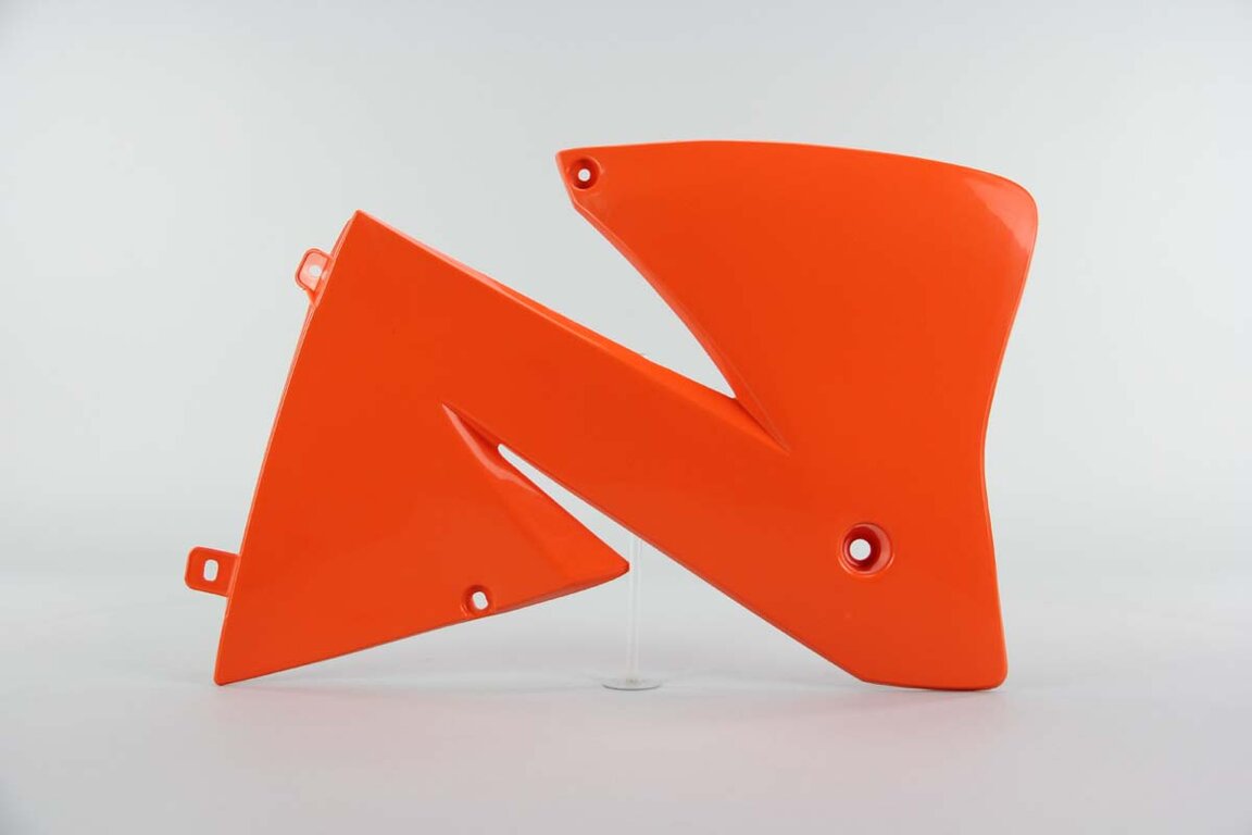 Right Side Polisport Orange Radiator Shroud Set replacement plastics for 01-02 KTM EXC, MXC dirt bikes.