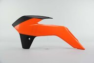 Left Side Polisport Orange Radiator Shroud Set replacement plastics for 13-17 KTM SX85 dirt bikes.