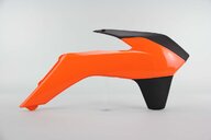 Right Side UFO Orange / Black Radiator Shroud Set replacement plastics for 12-16 KTM EXC, EXCF, SX, SXF, XC, XCF, XCW dirt bikes.