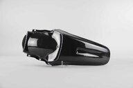 UFO Black Restyled Rear Fender replacement plastics for 01-13 Kawasaki KX100, KX85 dirt bikes 360 view