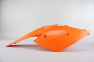 Polisport Orange Rear Fender / Side Number Plate replacement plastics for 03-08 KTM EXC, MXC, SX, SXF, XC, XCF, XCG, XCW dirt bikes 360 view