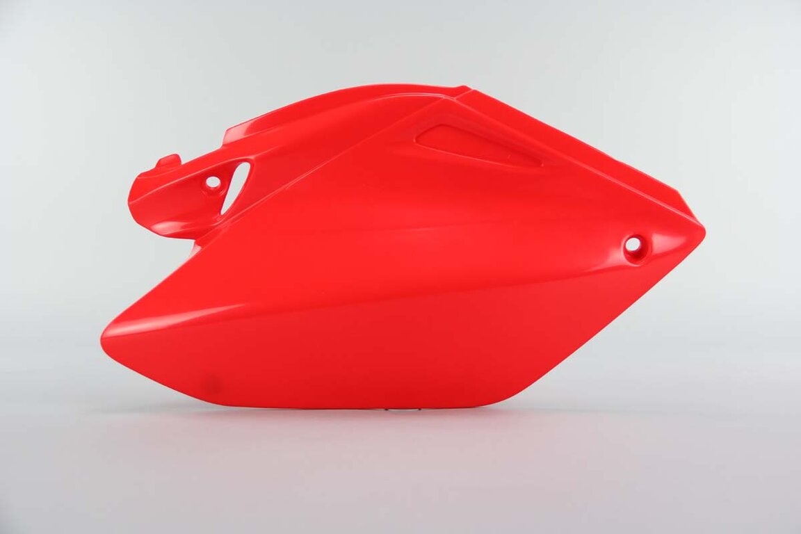 Right Side UFO Red Side Number Plates replacement plastics for 04-17 Honda CRF250 dirt bikes.