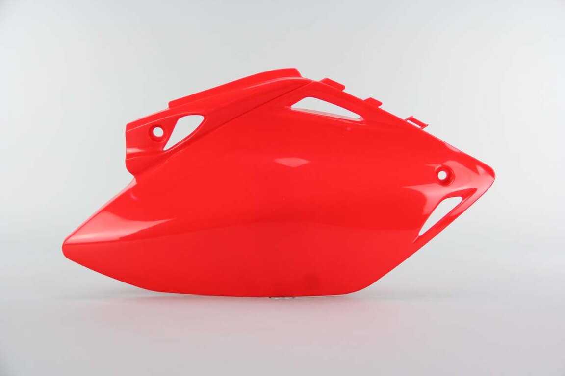 Right Side UFO Red Side Number Plates replacement plastics for 07-08 Honda CRF450 dirt bikes.