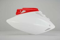 Right Side Polisport White / Red Side Number Plates replacement plastics for 07-08 Honda CRF450 dirt bikes.