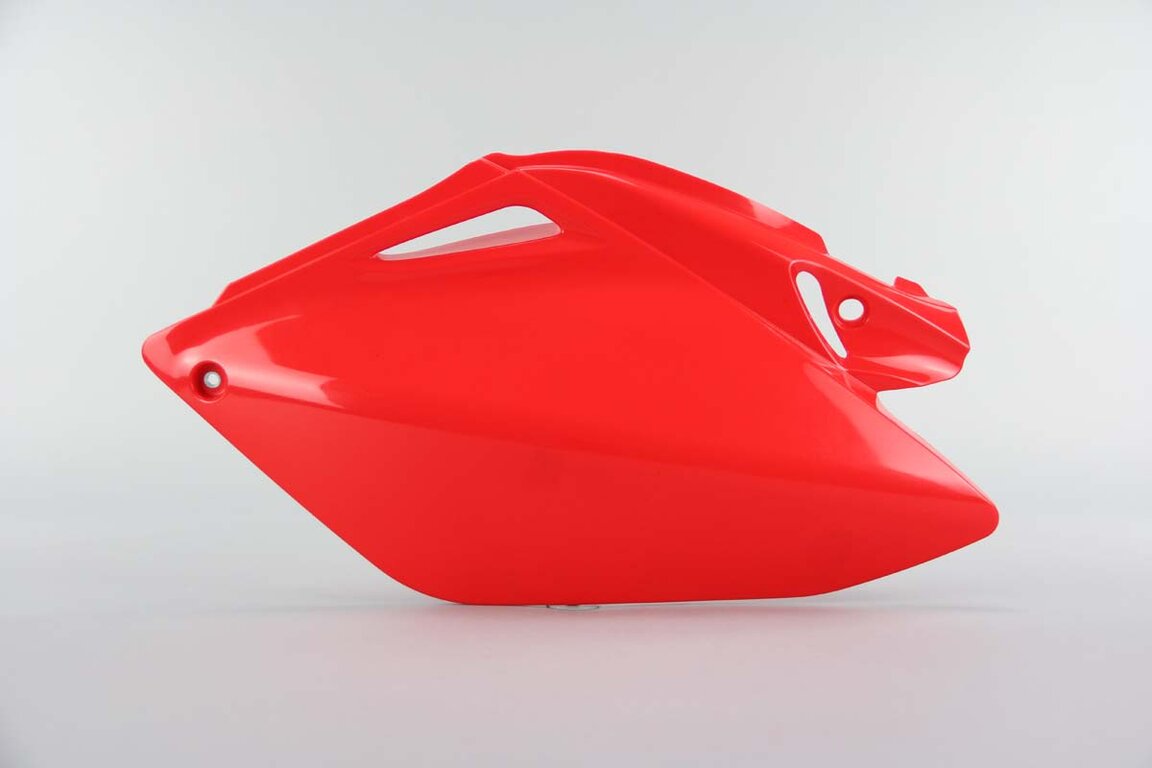 Left Side UFO Red Side Number Plates replacement plastics for 06-09 Honda CRF250 dirt bikes.