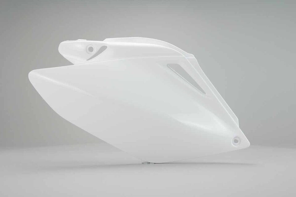 Right Side Polisport White Side Number Plates replacement plastics for 06-09 Honda CRF250 dirt bikes.
