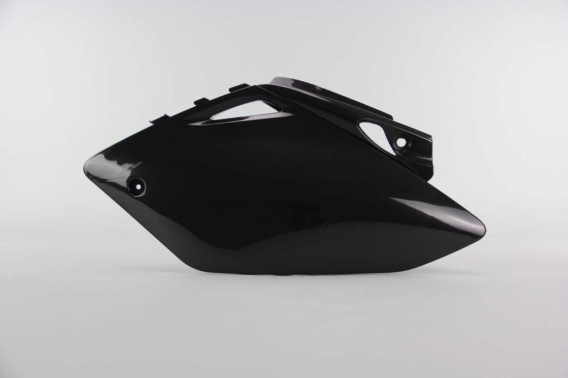 Left Side UFO Black Side Number Plates replacement plastics for 05-06 Honda CRF450 dirt bikes.