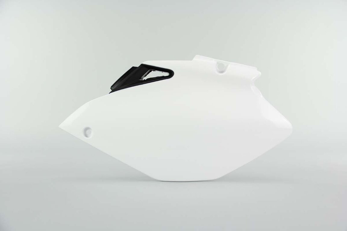 Left Side Polisport White Side Number Plates replacement plastics for 06-09 Yamaha YZ250F, YZ450F dirt bikes.