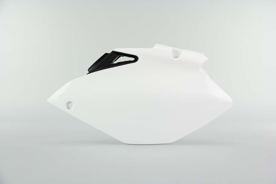 Left Side UFO White Side Number Plates replacement plastics for 06-09 Yamaha YZ250F, YZ450F dirt bikes.