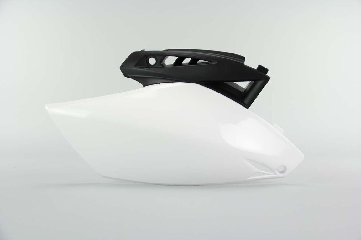 Right Side Polisport White / Black Side Number Plates replacement plastics for 10-13 Yamaha YZ250F dirt bikes.