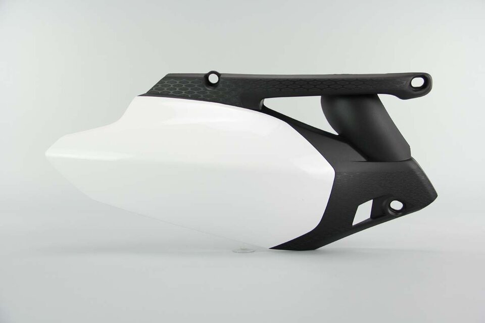 Right Side Polisport White / Black Side Number Plates replacement plastics for 10-13 Yamaha YZ450F dirt bikes.