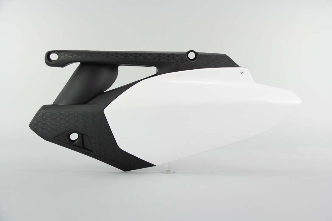 Left Side Polisport White / Black Side Number Plates replacement plastics for 10-13 Yamaha YZ450F dirt bikes.