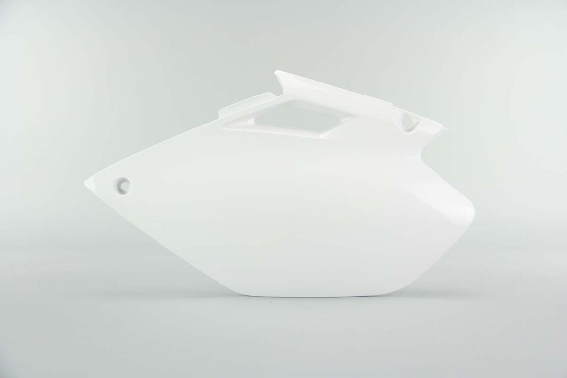 Left Side Polisport White Side Number Plates replacement plastics for 03-05 Yamaha YZ250F, YZ450F dirt bikes.