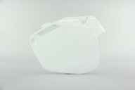 Left Side UFO White Side Number Plates replacement plastics for 90-01 Honda CR125, CR250, CR500 dirt bikes.