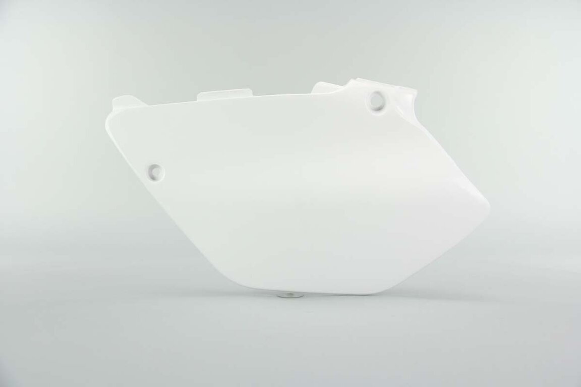 Left Side Polisport White Side Number Plates replacement plastics for 02-14 Yamaha YZ125, YZ250 dirt bikes.