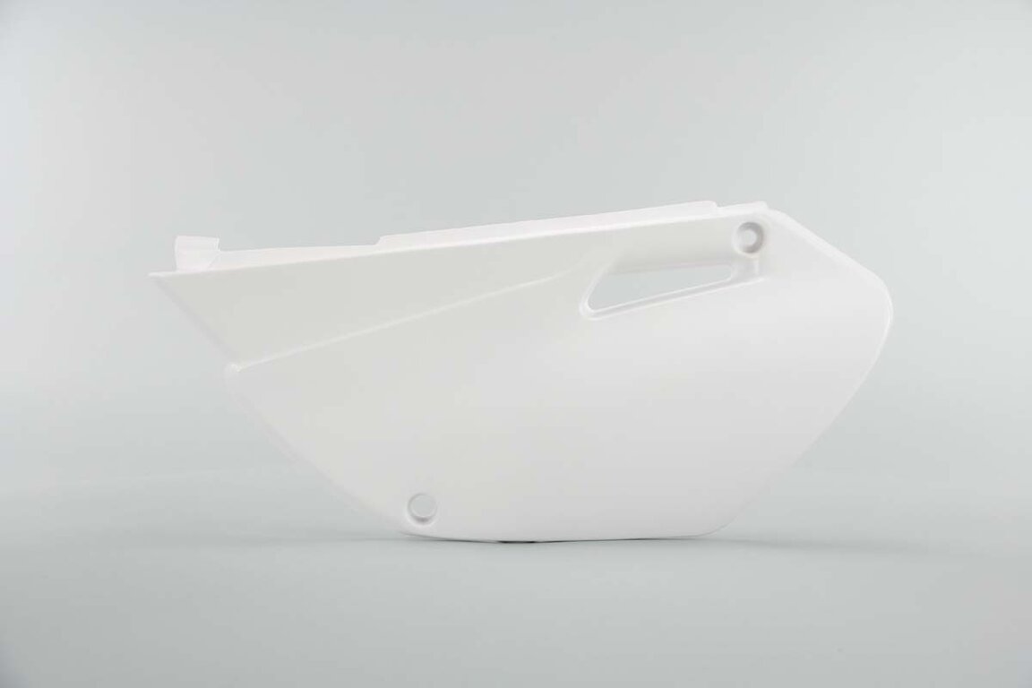 Left Side UFO White Side Number Plates replacement plastics for 02-14 Yamaha YZ85 dirt bikes.