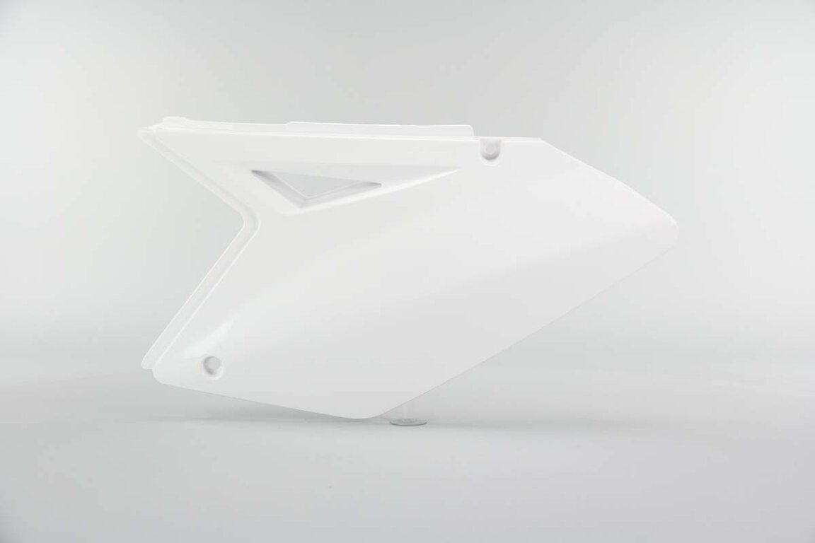 Left Side UFO White Side Number Plates replacement plastics for 07-09 Suzuki RMZ250 dirt bikes.