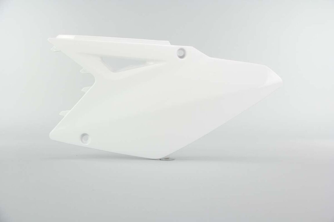 Left Side Polisport White Side Number Plates replacement plastics for 08-17 Suzuki RMZ450 dirt bikes.