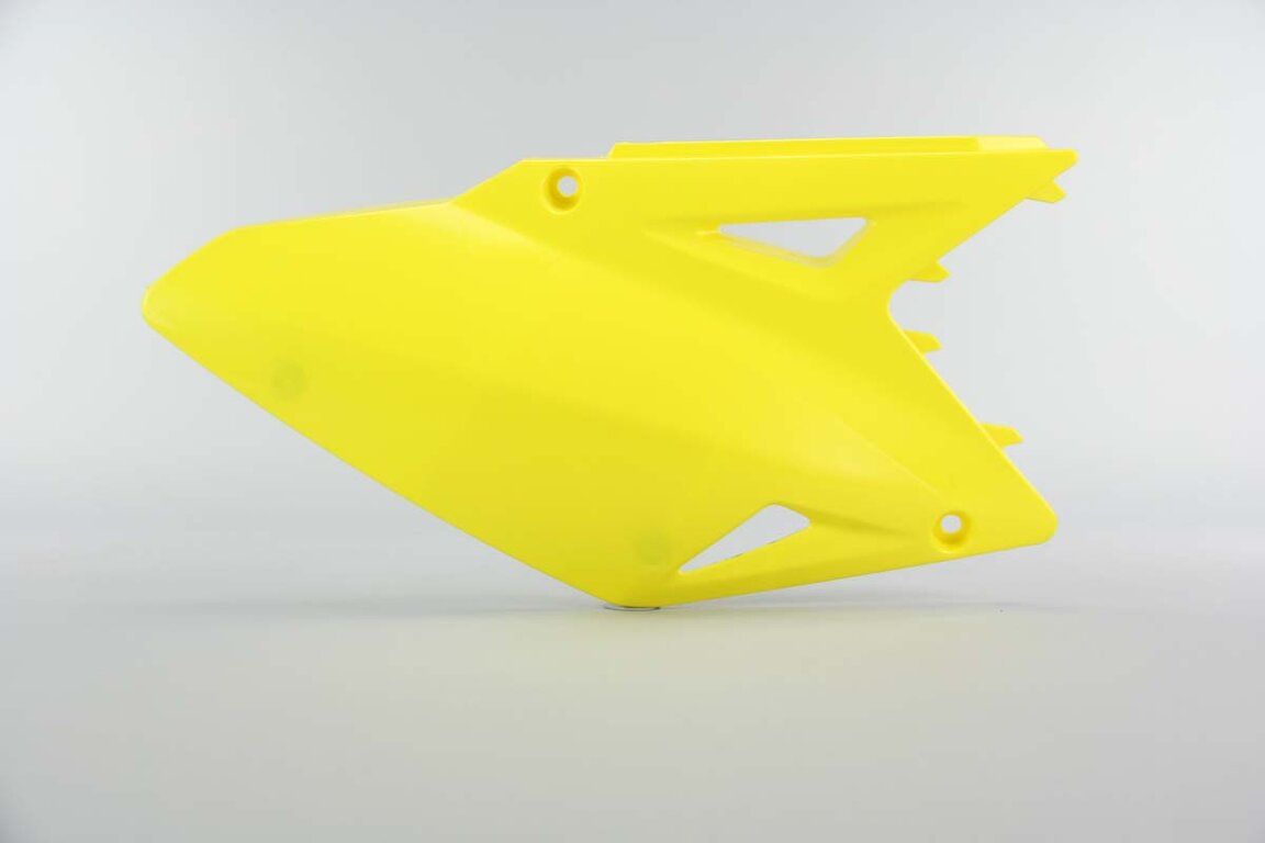 Right Side Polisport Yellow Side Number Plates replacement plastics for 08-17 Suzuki RMZ450 dirt bikes.