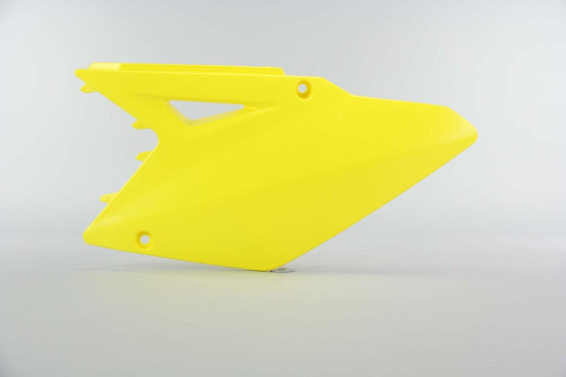 Left Side Polisport Yellow Side Number Plates replacement plastics for 08-17 Suzuki RMZ450 dirt bikes.