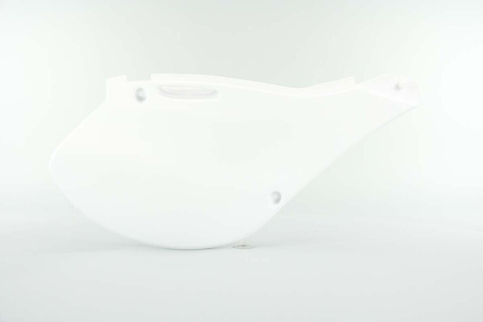 Right Side Polisport White Side Number Plates replacement plastics for 99-02 Kawasaki KX dirt bikes.