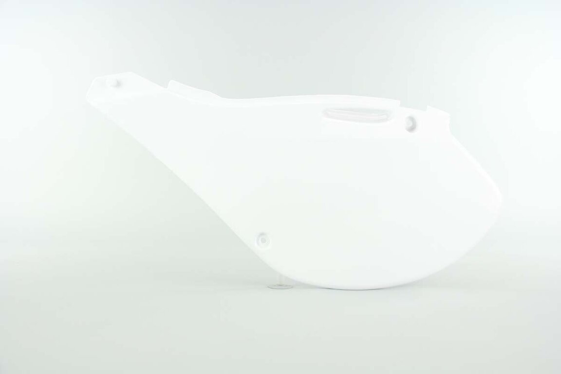 Left Side Polisport White Side Number Plates replacement plastics for 99-02 Kawasaki KX dirt bikes.