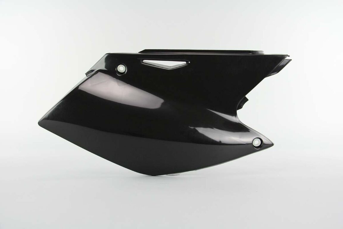 Right Side UFO Black Side Number Plates replacement plastics for 04-06 Kawasaki, Suzuki KX250F, RMZ250 dirt bikes.