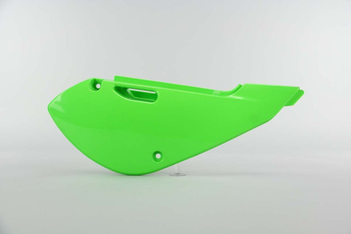 Right Side UFO Green Side Number Plates replacement plastics for 00-25 Kawasaki, Suzuki KLX110, KX65, RM65 dirt bikes.