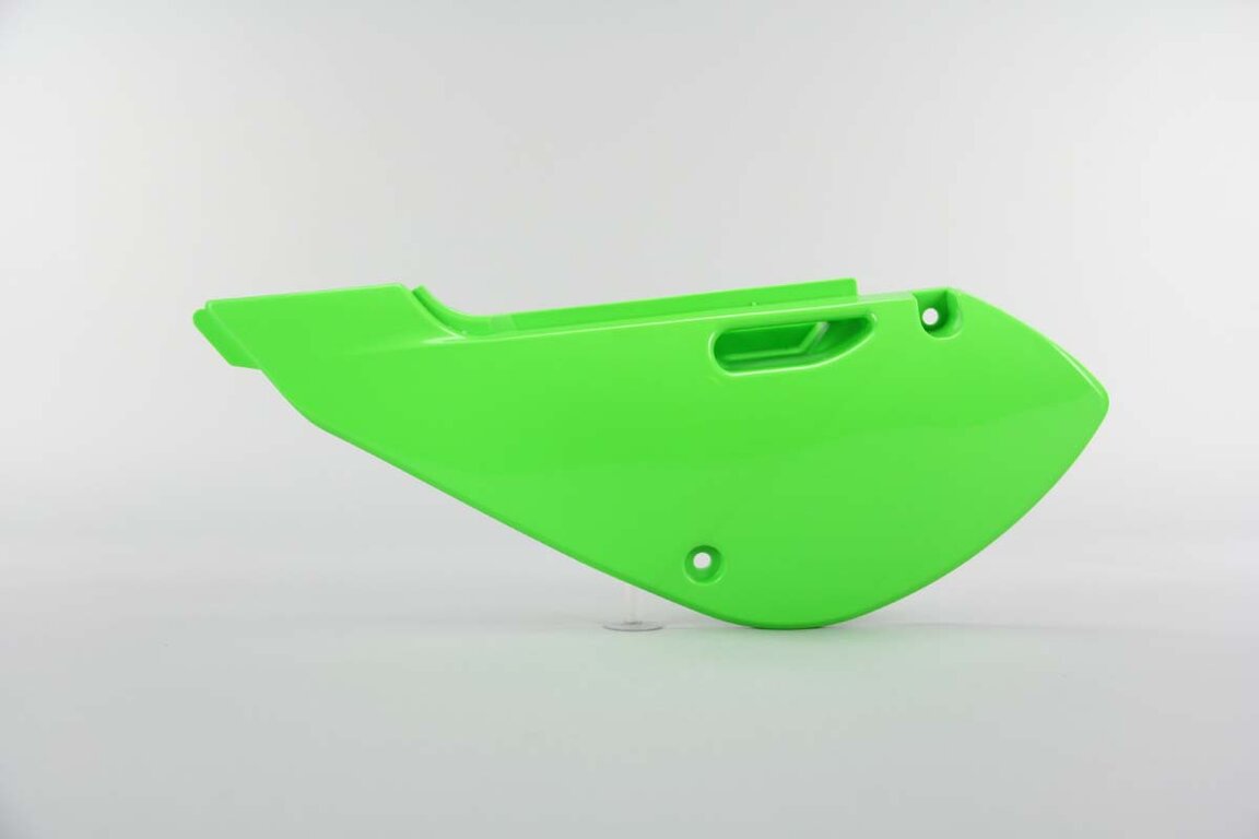 Left Side UFO Green Side Number Plates replacement plastics for 00-25 Kawasaki, Suzuki KLX110, KX65, RM65 dirt bikes.