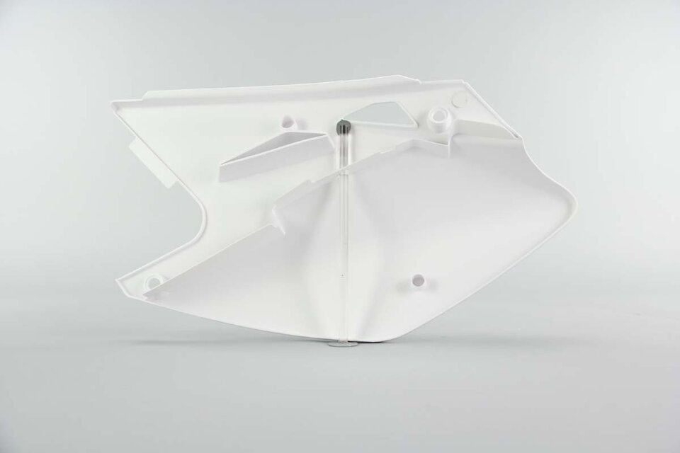 Right Side Polisport White Side Number Plates replacement plastics for 06-08 Kawasaki KX450F dirt bikes.