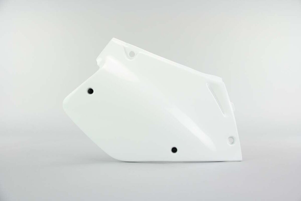 Right Side Polisport White Side Number Plates replacement plastics for 95-97 Honda CR125, CR250 dirt bikes.