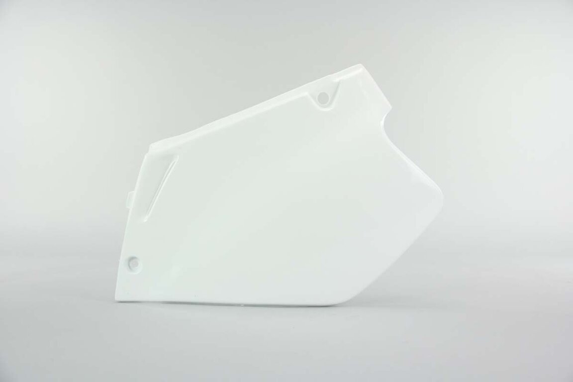 Left Side Polisport White Side Number Plates replacement plastics for 95-97 Honda CR125, CR250 dirt bikes.