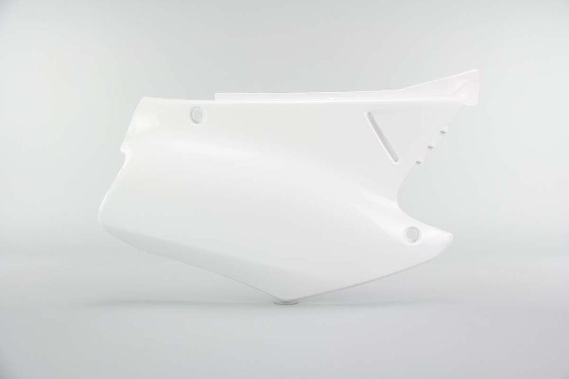 Right Side Polisport White Side Number Plates replacement plastics for 00-01 Honda CR125, CR250 dirt bikes.