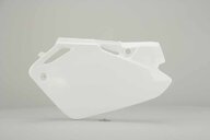 Left Side Polisport White Side Number Plates replacement plastics for 03-07 Honda CR85 dirt bikes.