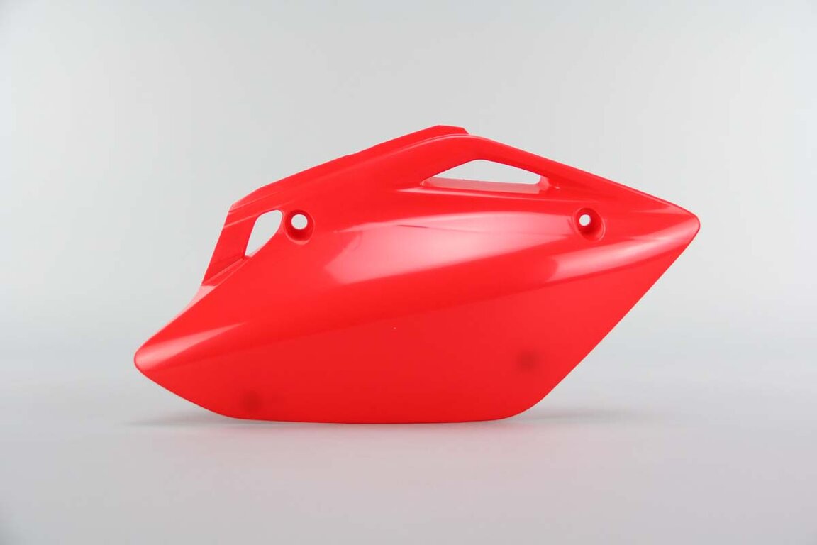 Right Side UFO Red Side Number Plates replacement plastics for 07-25 Honda CRF150 dirt bikes.