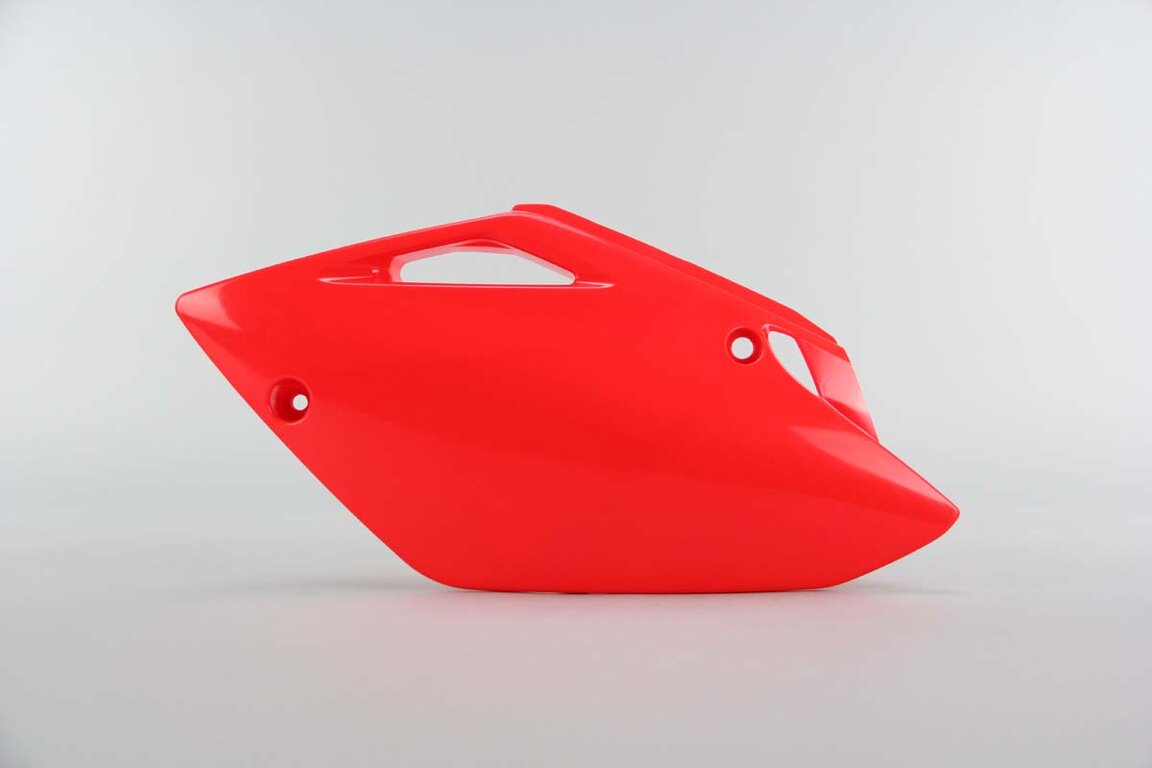 Left Side UFO Red Side Number Plates replacement plastics for 07-25 Honda CRF150 dirt bikes.