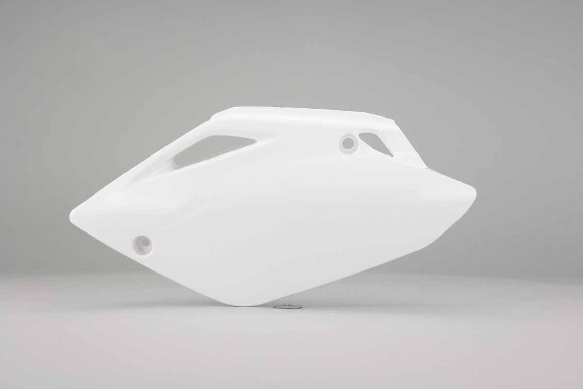 Left Side Polisport White Side Number Plates replacement plastics for 07-25 Honda CRF150 dirt bikes.