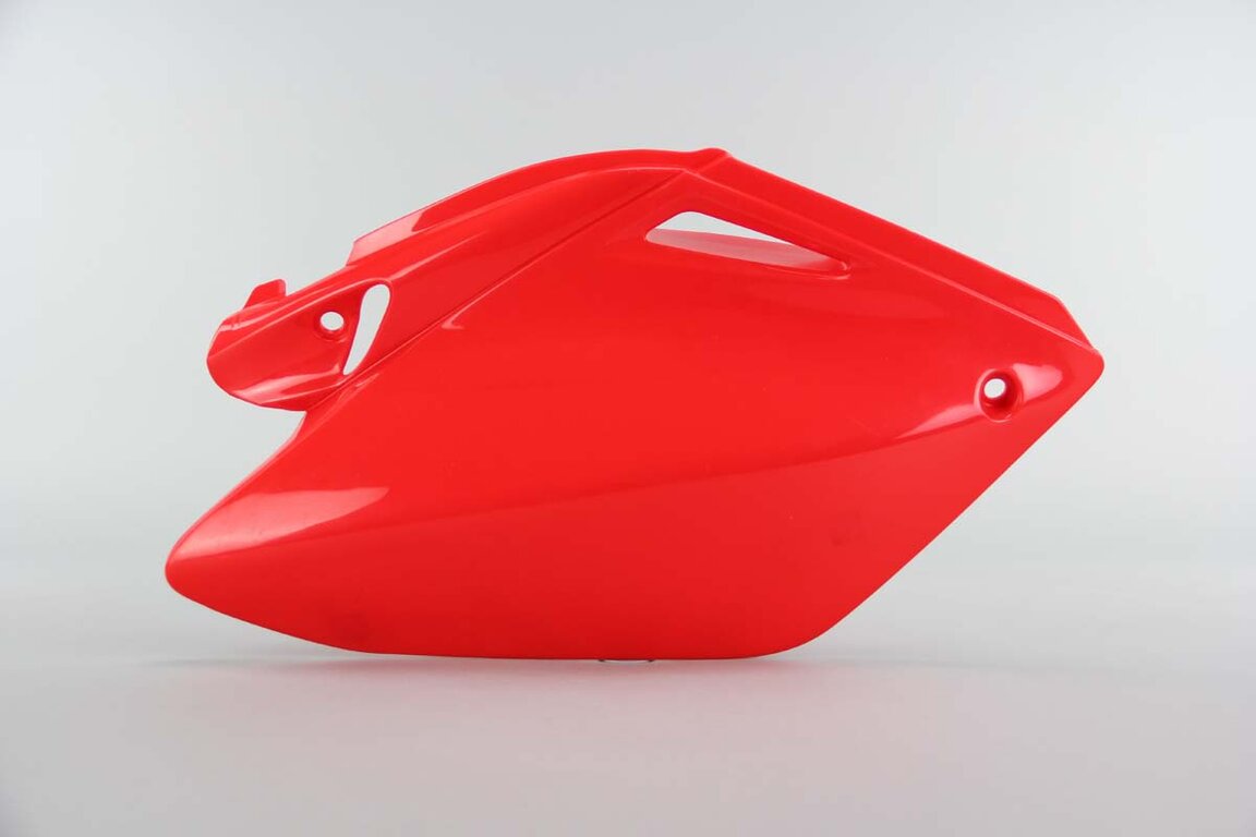 Right Side UFO Red Side Number Plates replacement plastics for 04-05 Honda CRF250 dirt bikes.