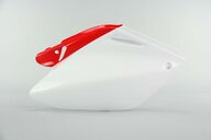 Right Side Polisport White / Red Side Number Plates replacement plastics for 04-05 Honda CRF250 dirt bikes.