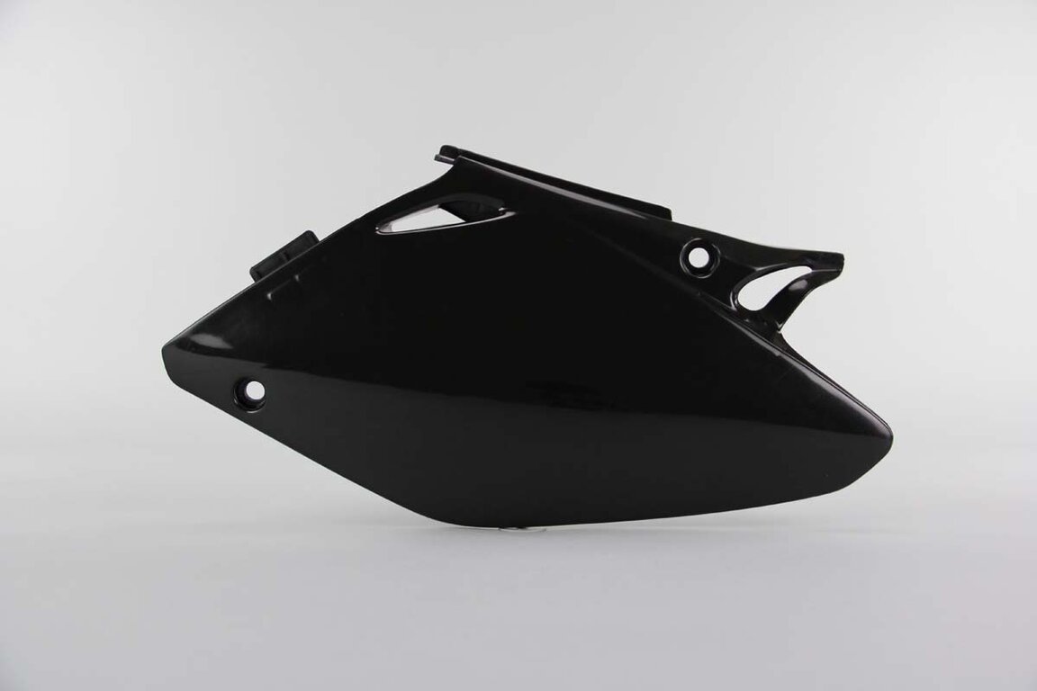 Left Side UFO Black Side Number Plates replacement plastics for 02-04 Honda CRF450 dirt bikes.