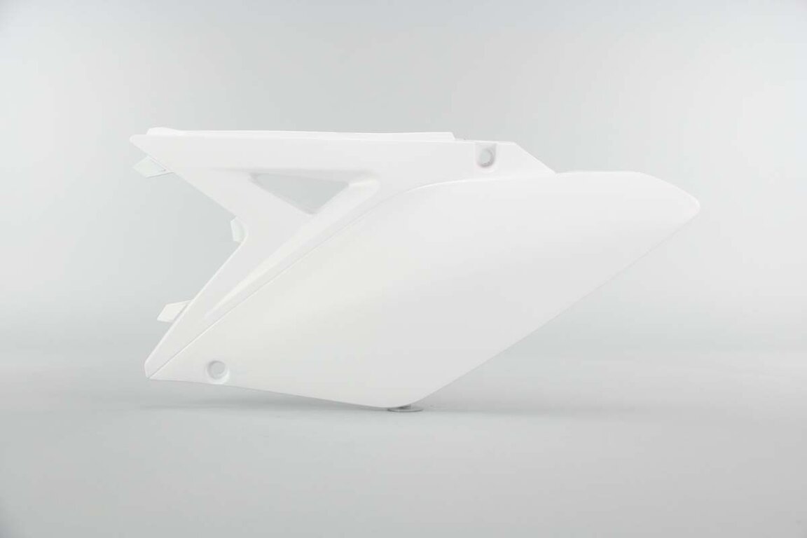 Left Side Polisport White Side Number Plates replacement plastics for 10-18 Suzuki RMZ250 dirt bikes.