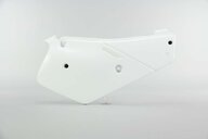 Right Side UFO White Side Number Plates replacement plastics for 86-99 Suzuki RM80 dirt bikes.