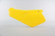 Left Side UFO Yellow Side Number Plates replacement plastics for 86-99 Suzuki RM80 dirt bikes.