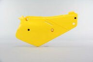 Right Side UFO Yellow Side Number Plates replacement plastics for 86-99 Suzuki RM80 dirt bikes.