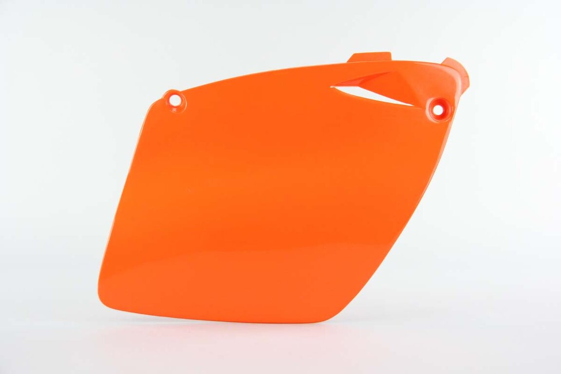 Right Side Polisport Orange Side Number Plates replacement plastics for 98-04 KTM EXC, MXC, SX dirt bikes.