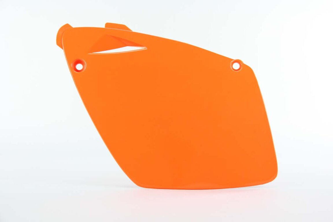 Left Side Polisport Orange Side Number Plates replacement plastics for 98-04 KTM EXC, MXC, SX dirt bikes.