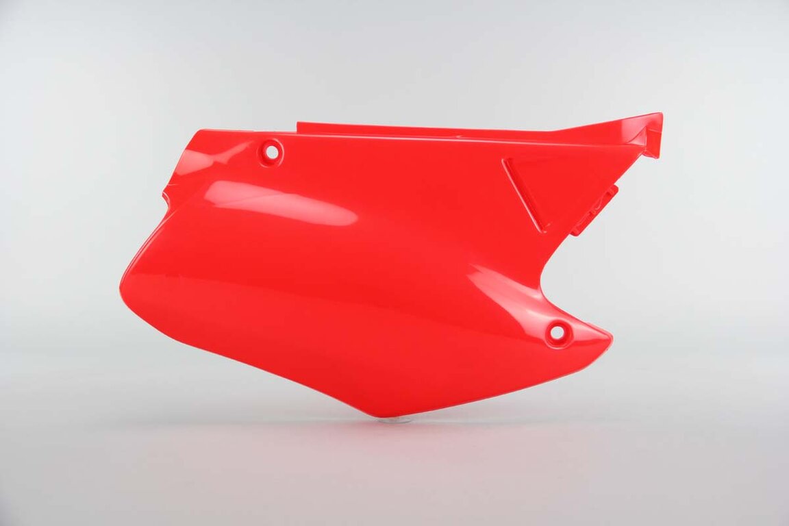 Right Side UFO Red Side Number Plates replacement plastics for 00-01 Honda CR125, CR250 dirt bikes.